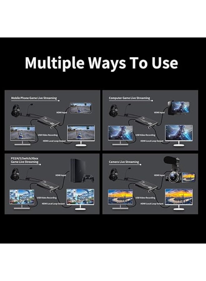 4K HDMI to USB Video Capture Card with Mic Input - 1080P 60FPS Game Recorder & Live Streaming Adapter - Image 2